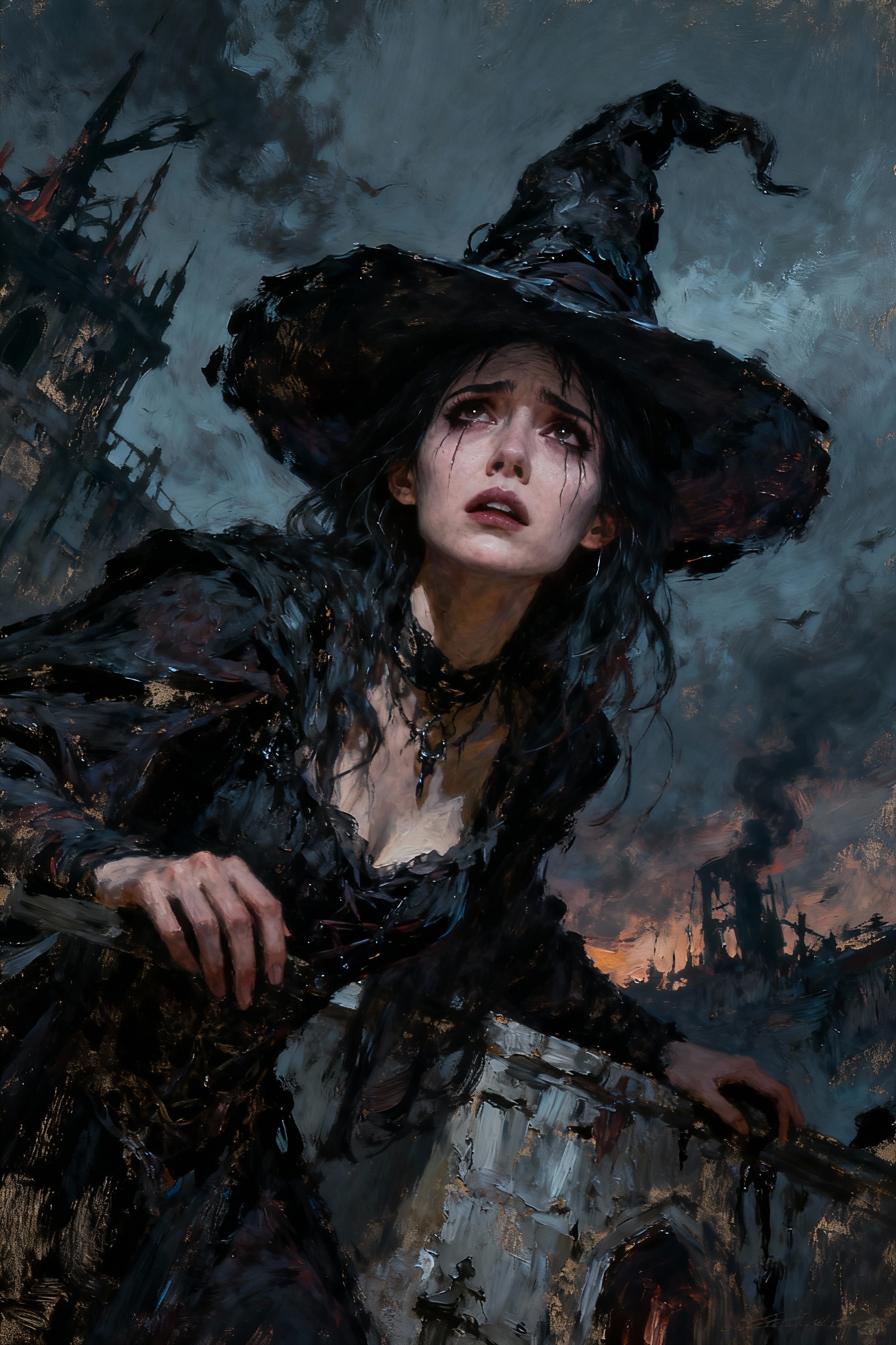 Emotional Witch in a Dark Gothic Landscape