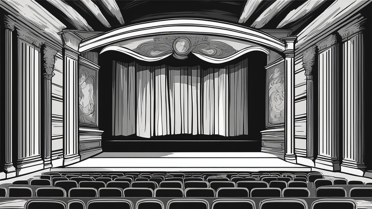 Empty Classic Theater Stage with Closed Curtains