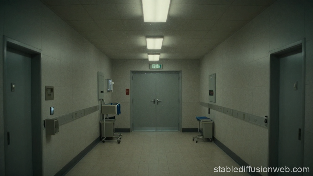 Empty Hospital Corridor with Medical Equipment