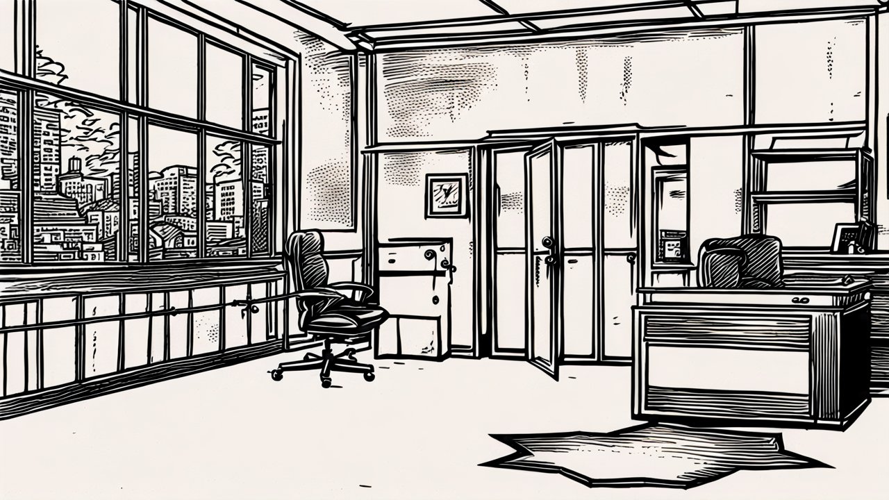 Empty Office Interior in Comic Style