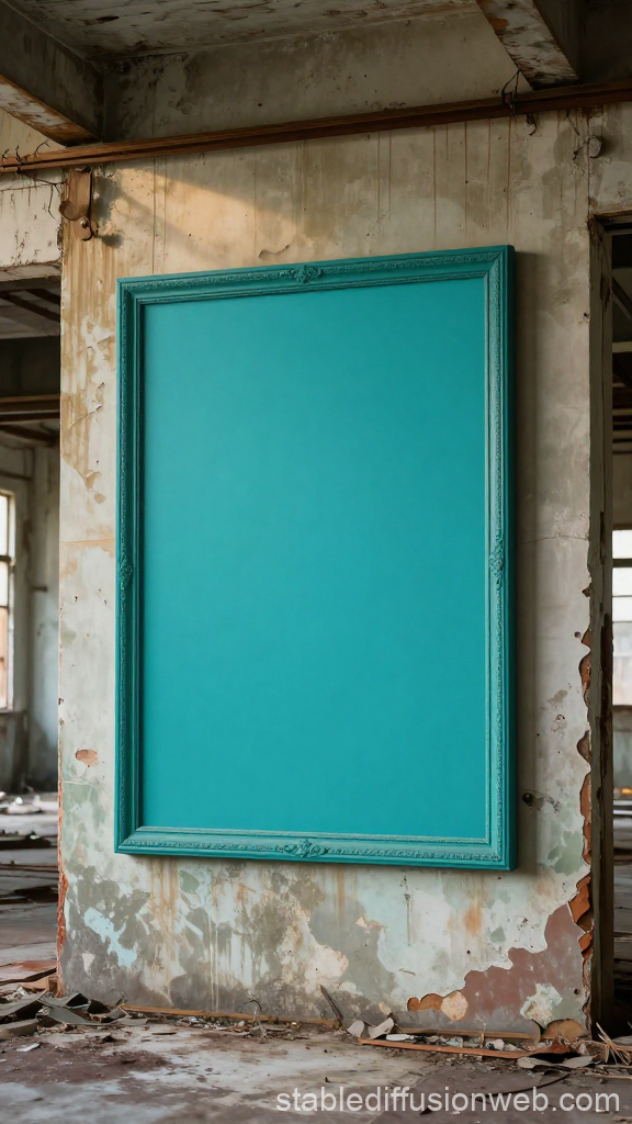 Empty Turquoise Frame on Abandoned Industrial Wall