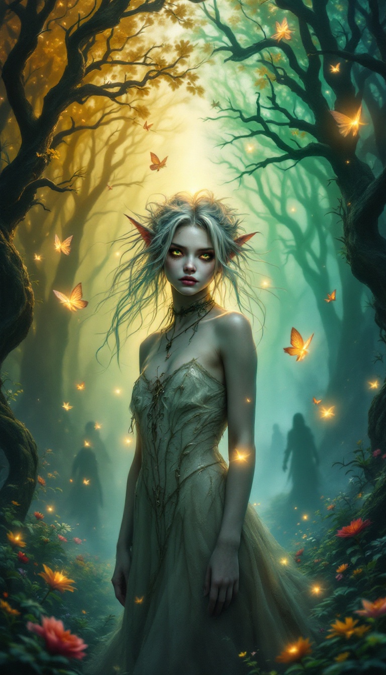 Enchanted Forest Elf with Glowing Butterflies