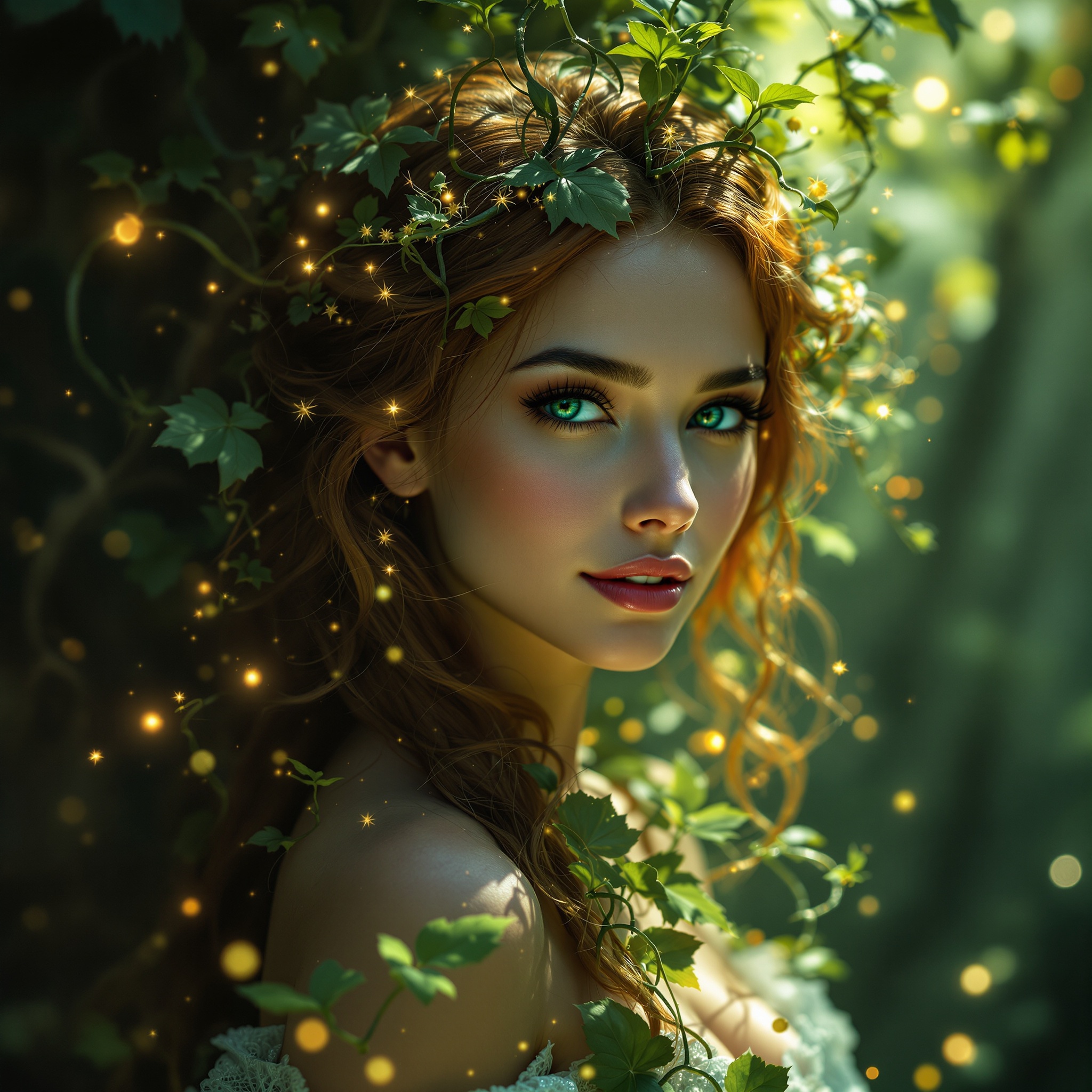 Enchanted Forest Nymph with Glowing Vines