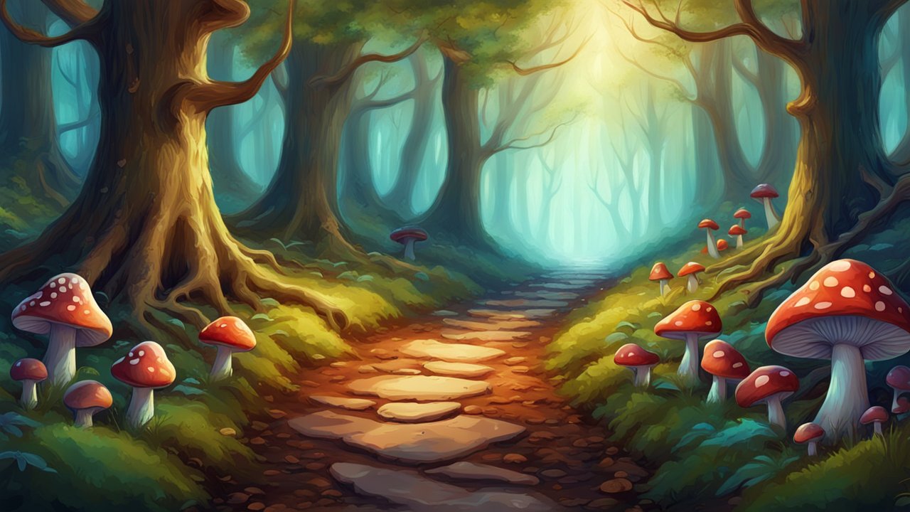 Enchanted Forest Path with Glowing Mushrooms