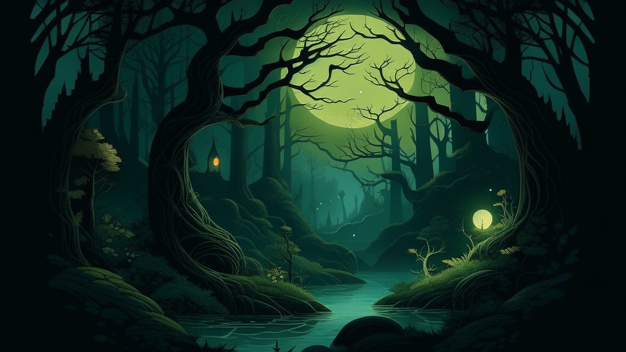 Enchanted Forest Under a Glowing Moon