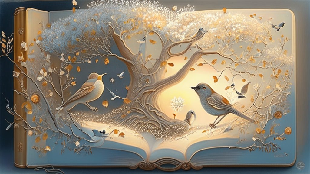 Enchanted Tree and Birds Emerging from an Open Book