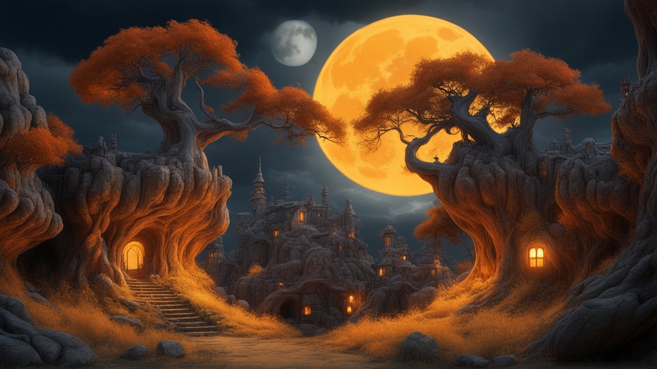 Enchanted Village Beneath Twin Moons