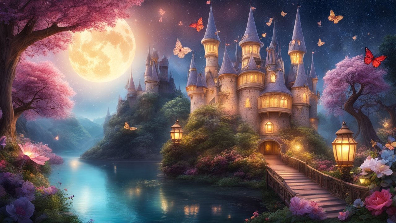 Enchanting Fairy Tale Castle by Moonlit River