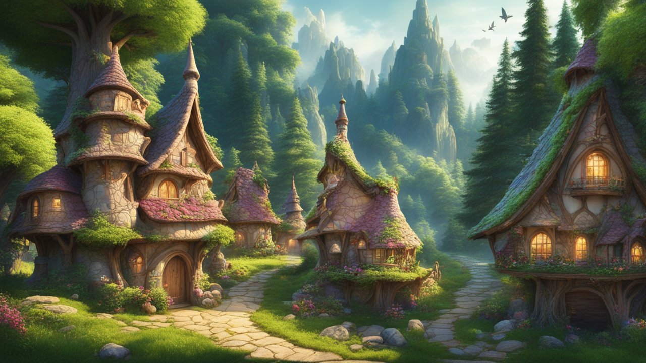 Enchanting Fairy Tale Village in a Lush Forest