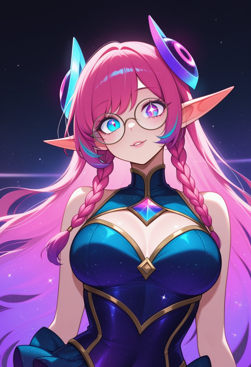Enchanting Pink-Haired Elf with Cosmic Eyes