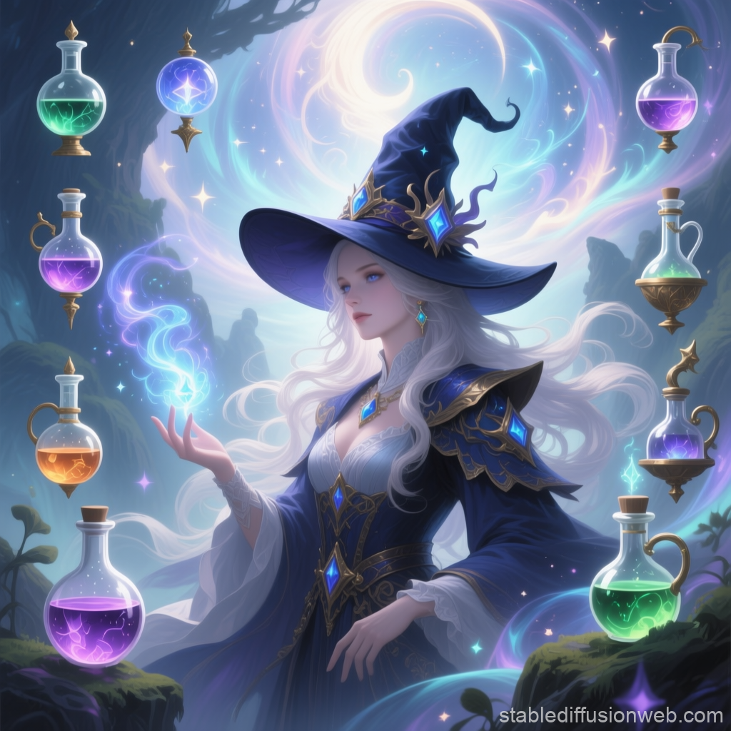 Enchanting Sorceress with Magical Potions
