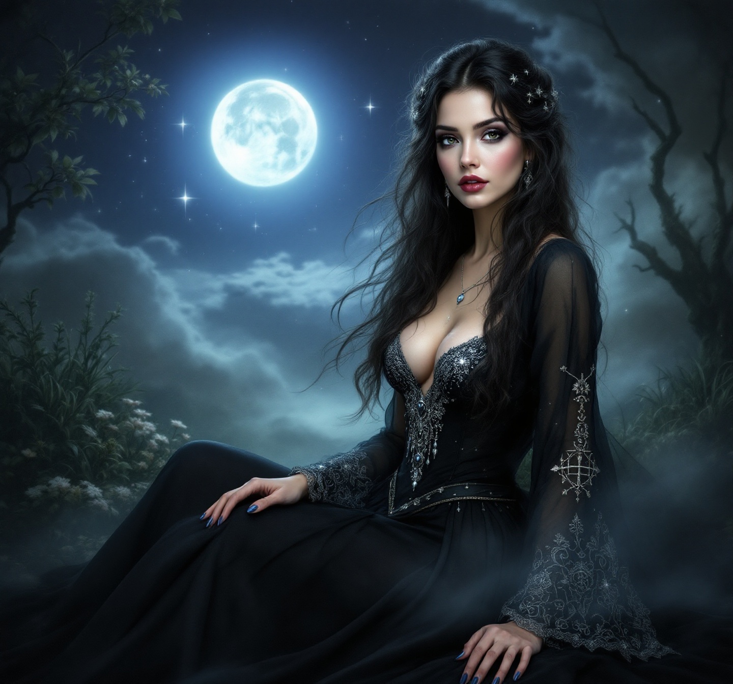 Enchanting Woman Under the Full Moon