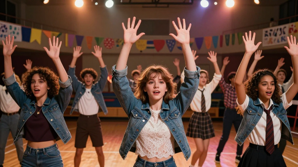 Energetic 1980s Dance Rehearsal in Gymnasium