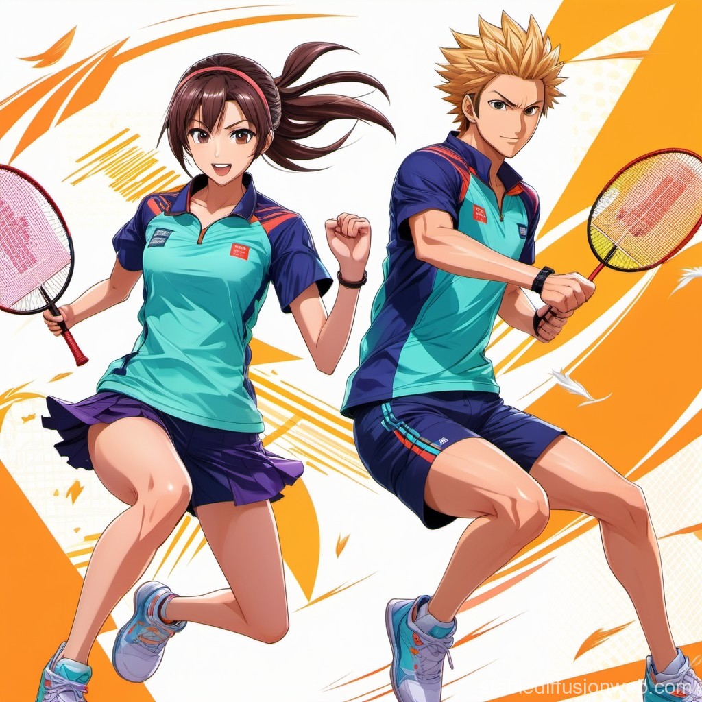 Energetic Anime Badminton Duo in Action