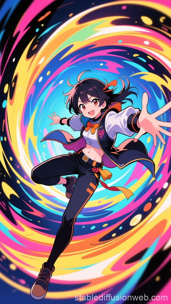 Energetic Anime Girl in Colorful Vortex