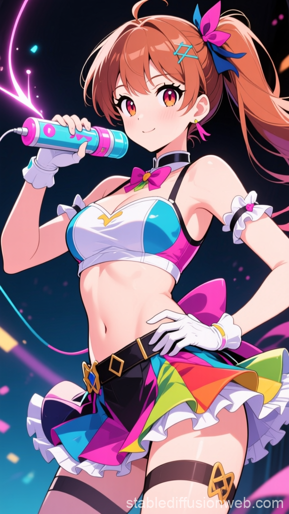 Energetic Anime Idol Singing on Stage