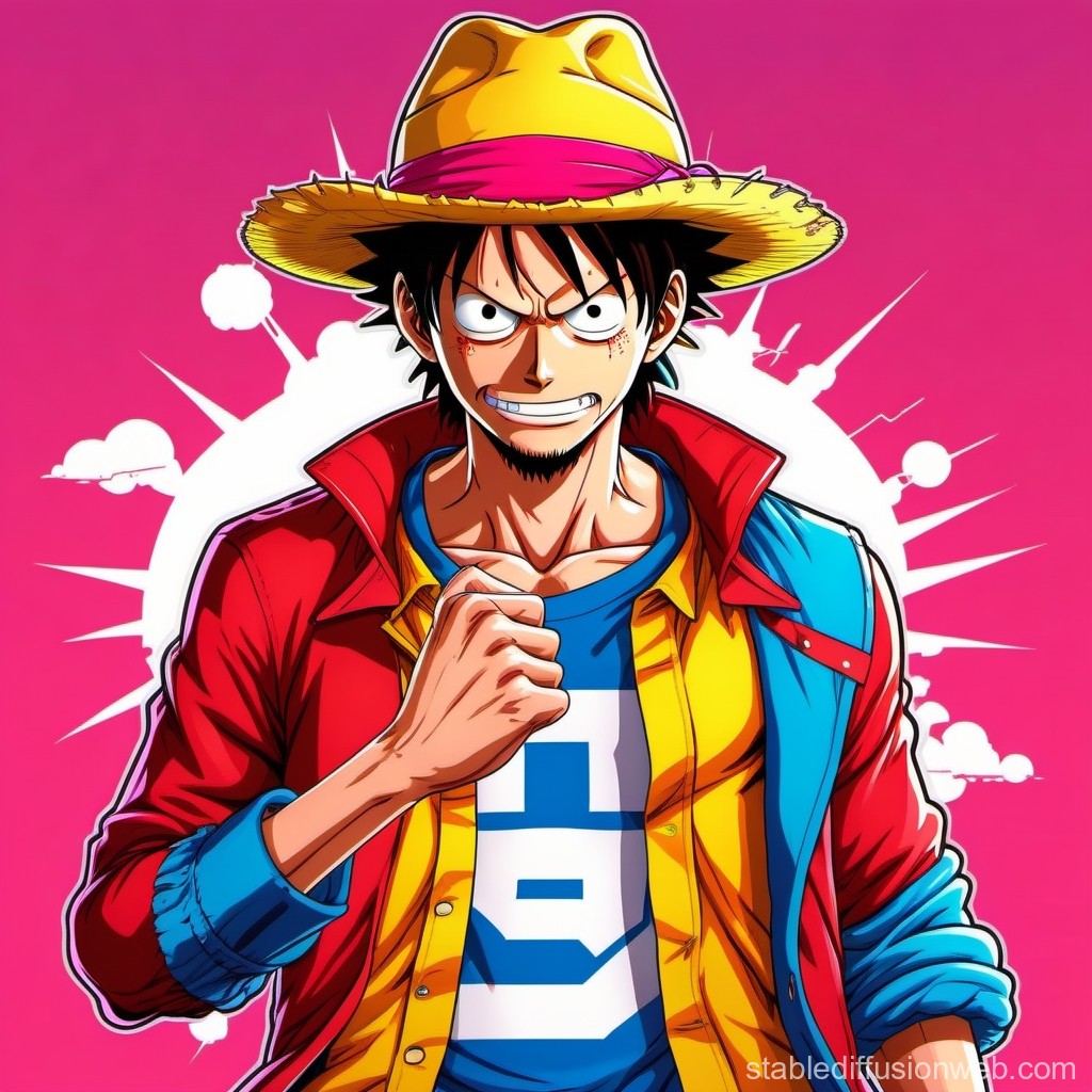 Energetic Anime Pirate with Straw Hat