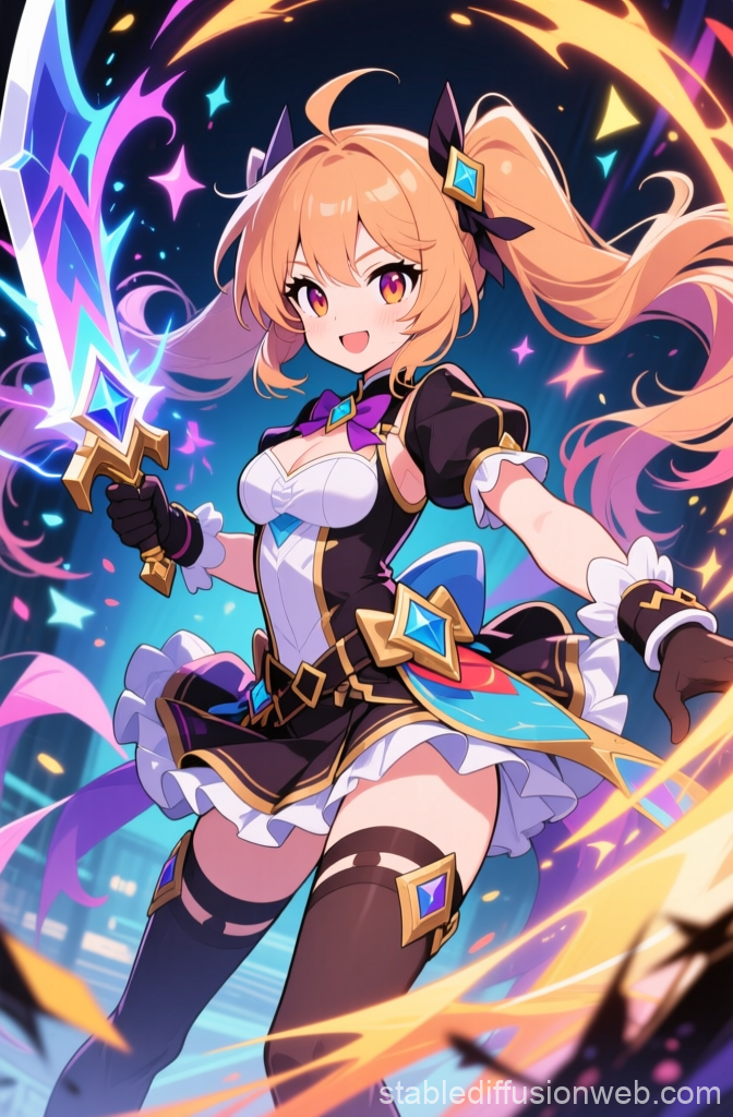 Energetic Anime Warrior Girl with Magical Sword