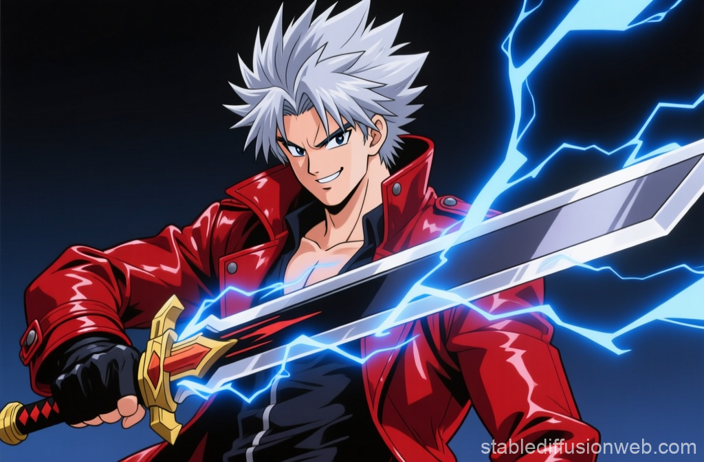 Energetic Anime Warrior with Lightning Sword