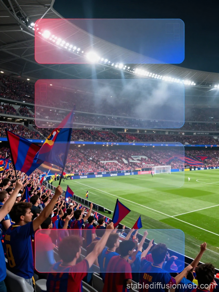 Energetic Barcelona Football Match with Fan Infographic Overlay