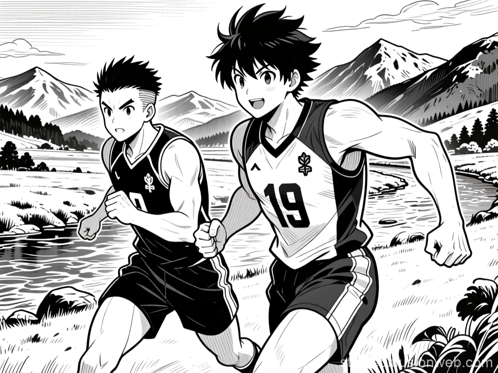 Energetic Manga Athletes Running Outdoors