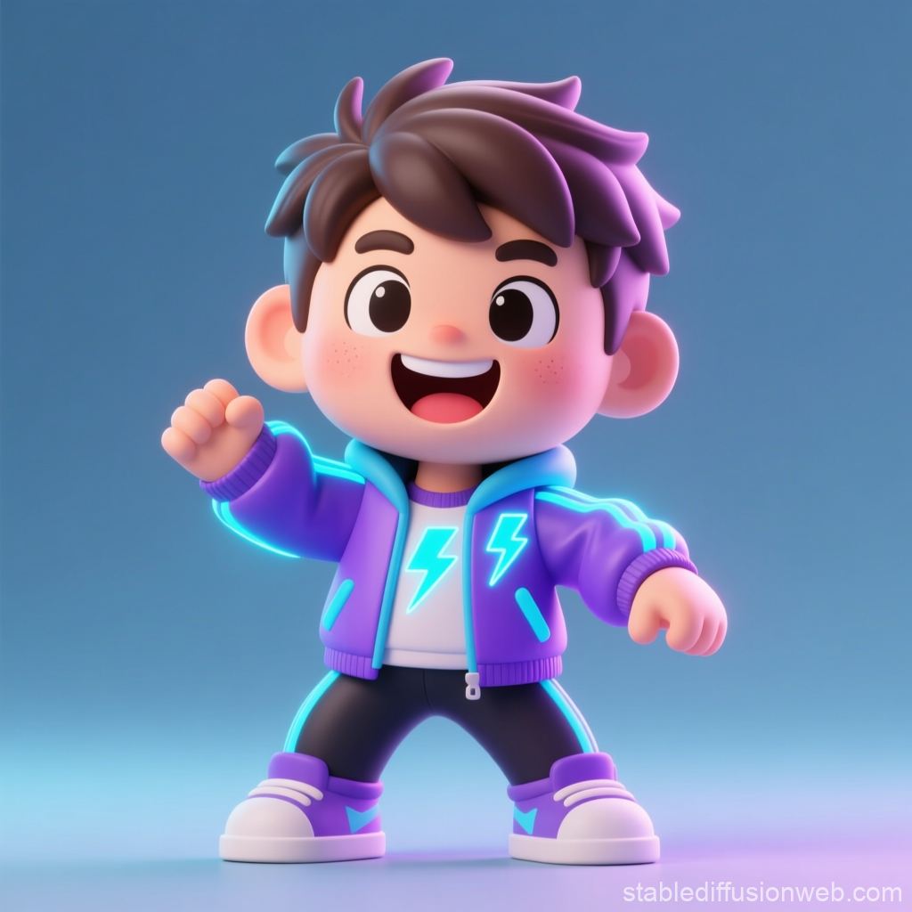 Energetic Motivational Cartoon Boy in Neon Jacket