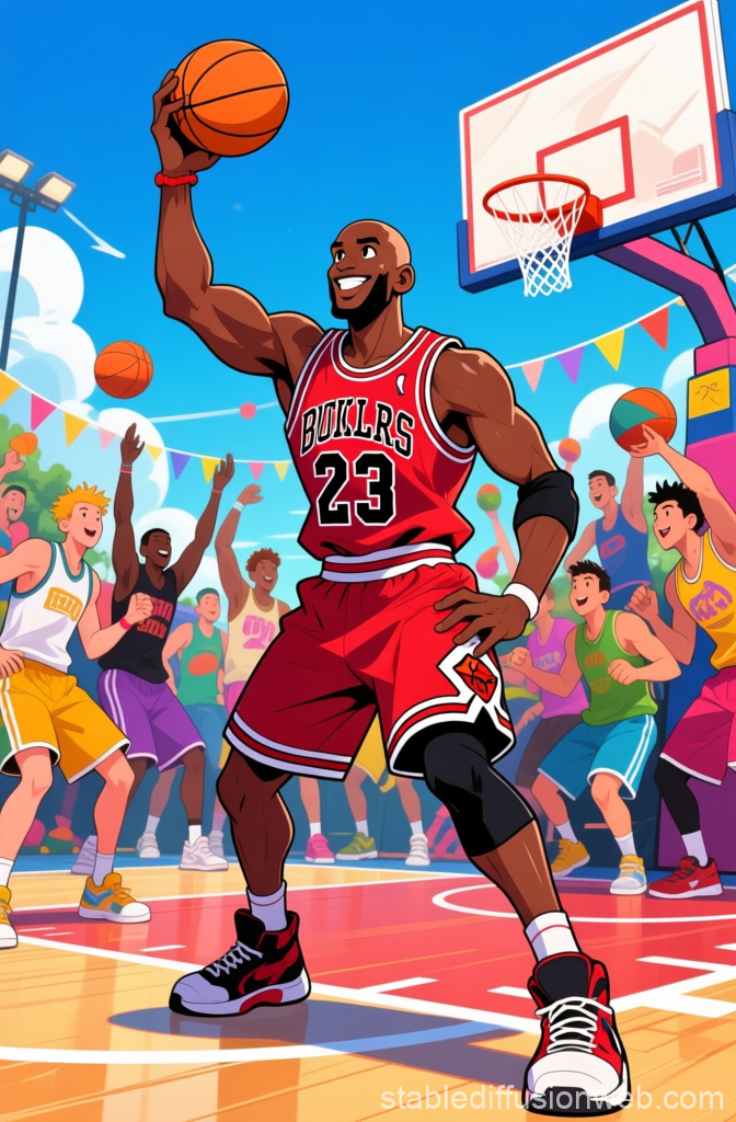 Energetic Street Basketball Game with Star Player