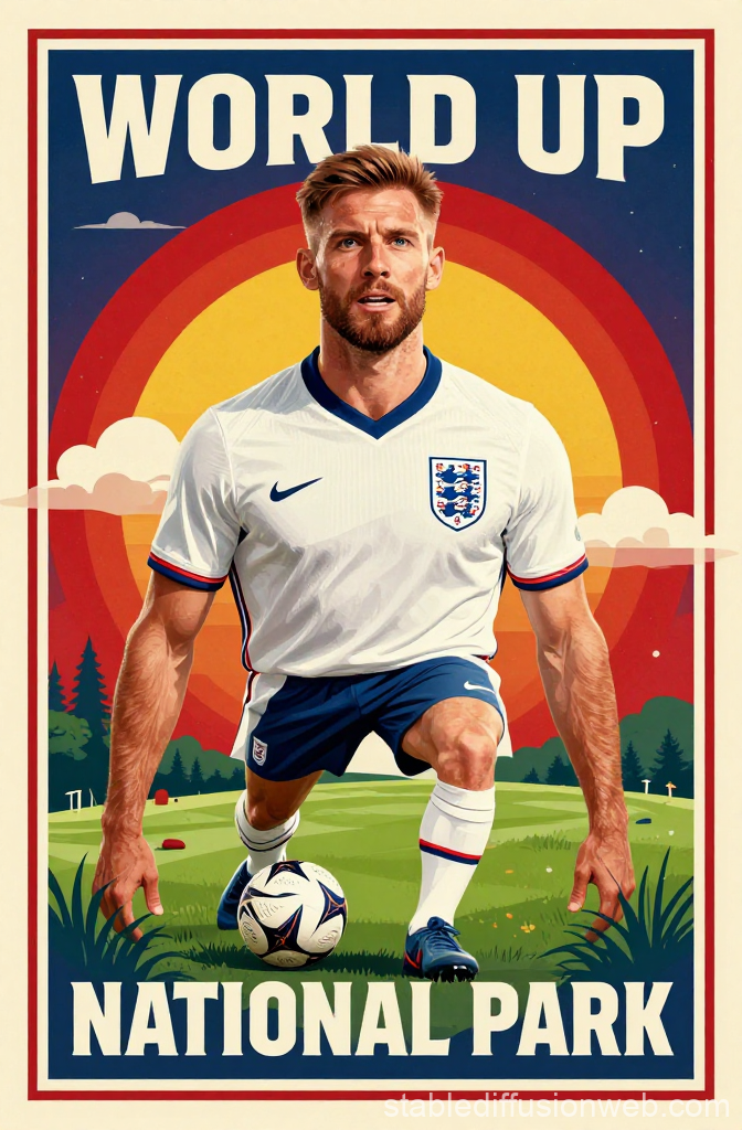 England Football Player in Retro World Cup Poster