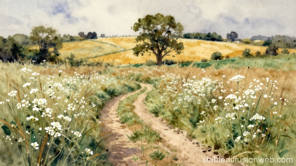 English Countryside Path in Watercolor