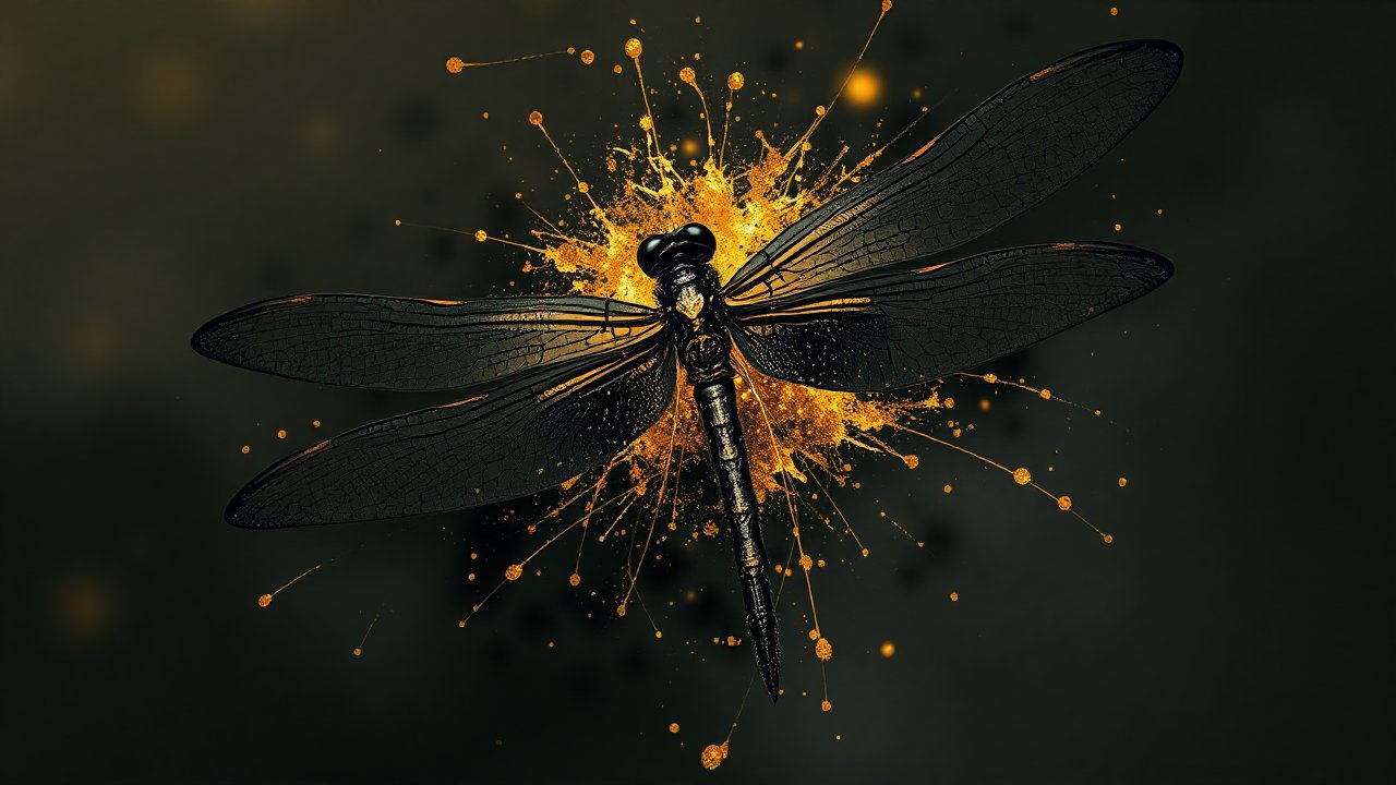 Enigmatic Dragonfly with Golden Splash