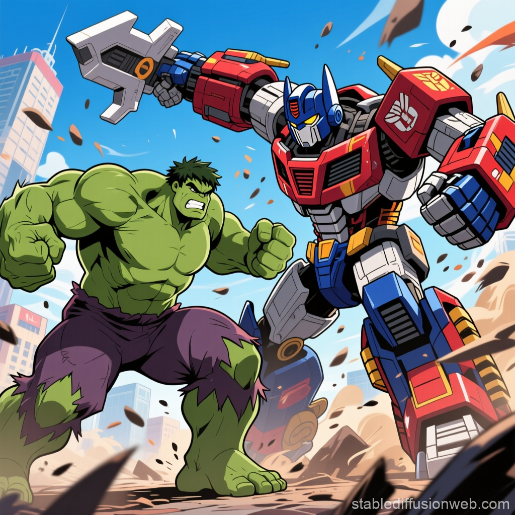 Epic Battle Between Hulk and Megatron in Cityscape