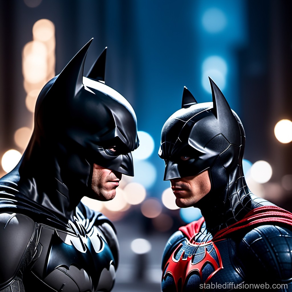 Epic Face-Off Between Two Batman Variants in Urban Night