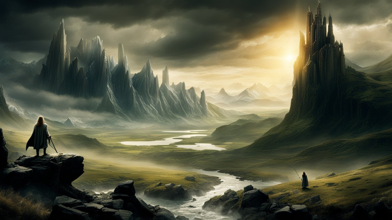 Epic Fantasy Landscape with Castle and Warriors
