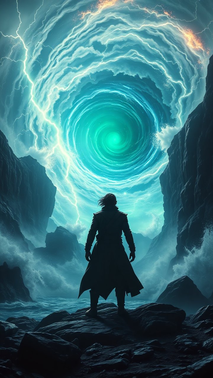 Epic Final Scene with Mysterious Portal and Lone Figure