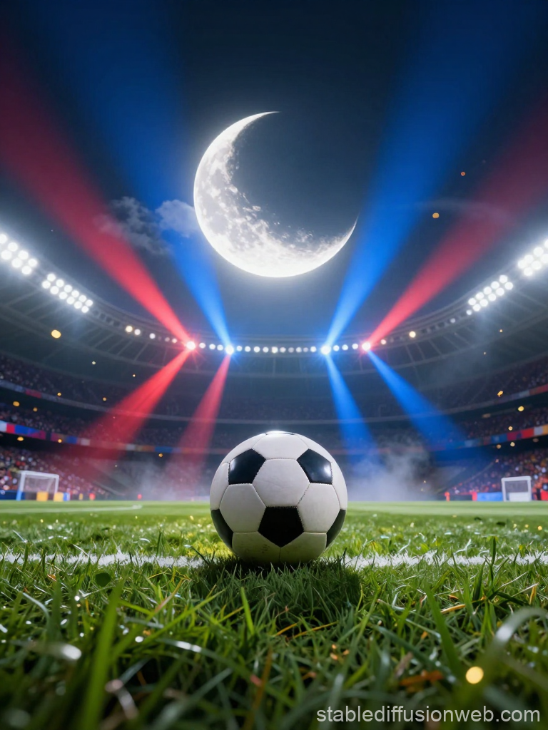 Epic Football Stadium Night with Moon and Spotlights