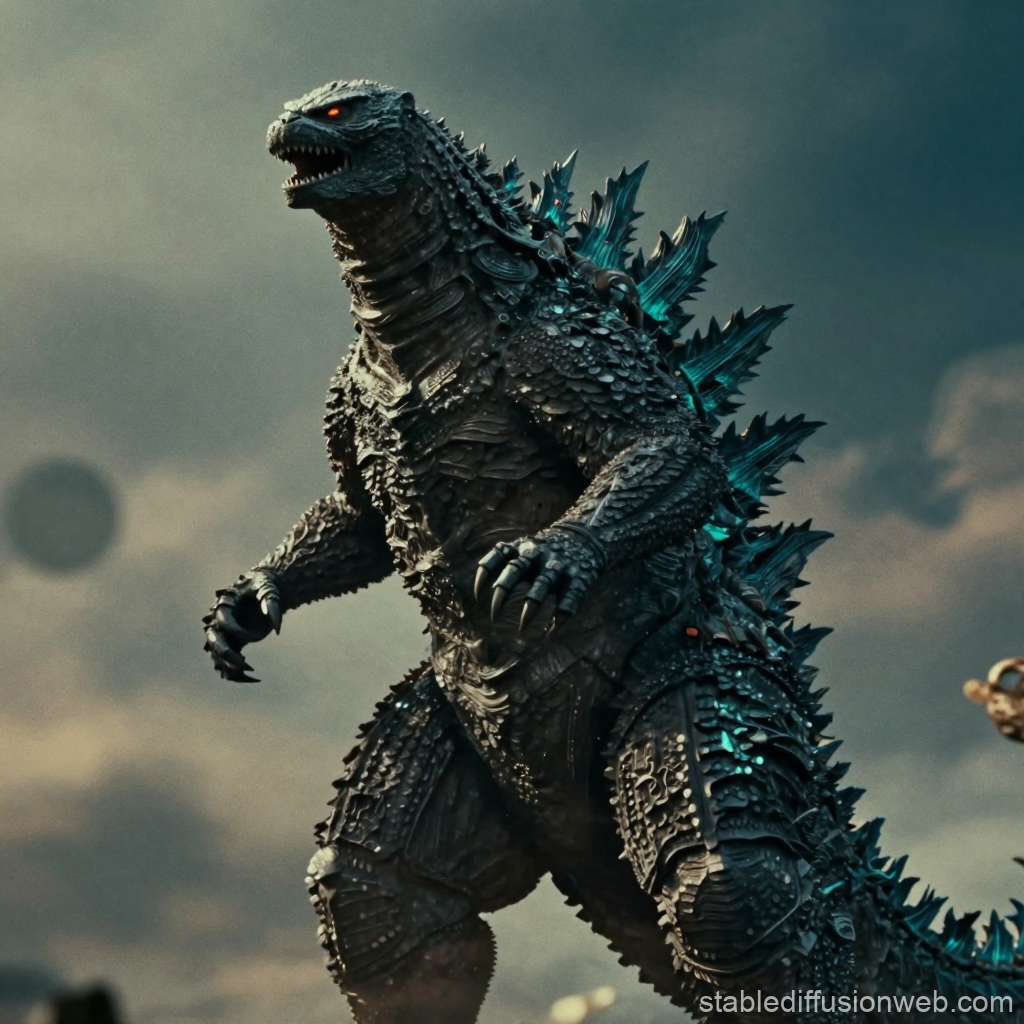 Epic Godzilla Monster with Glowing Blue Spikes
