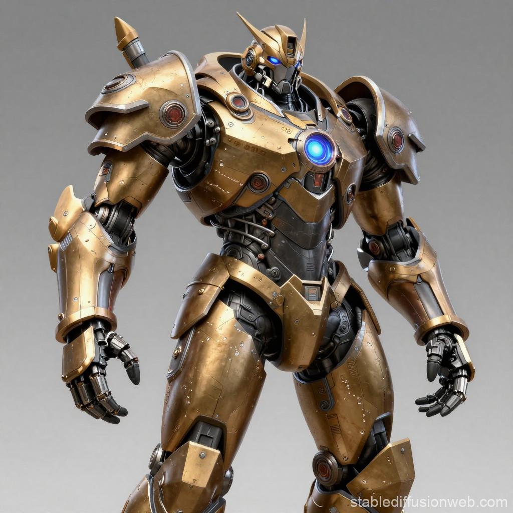 Epic Golden Cyborg Warrior with Blue Core