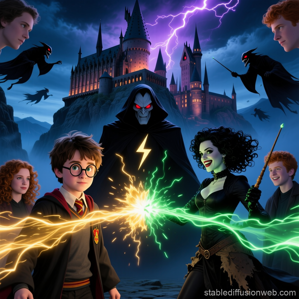 Epic Magical Duel at Hogwarts with Dark Forces