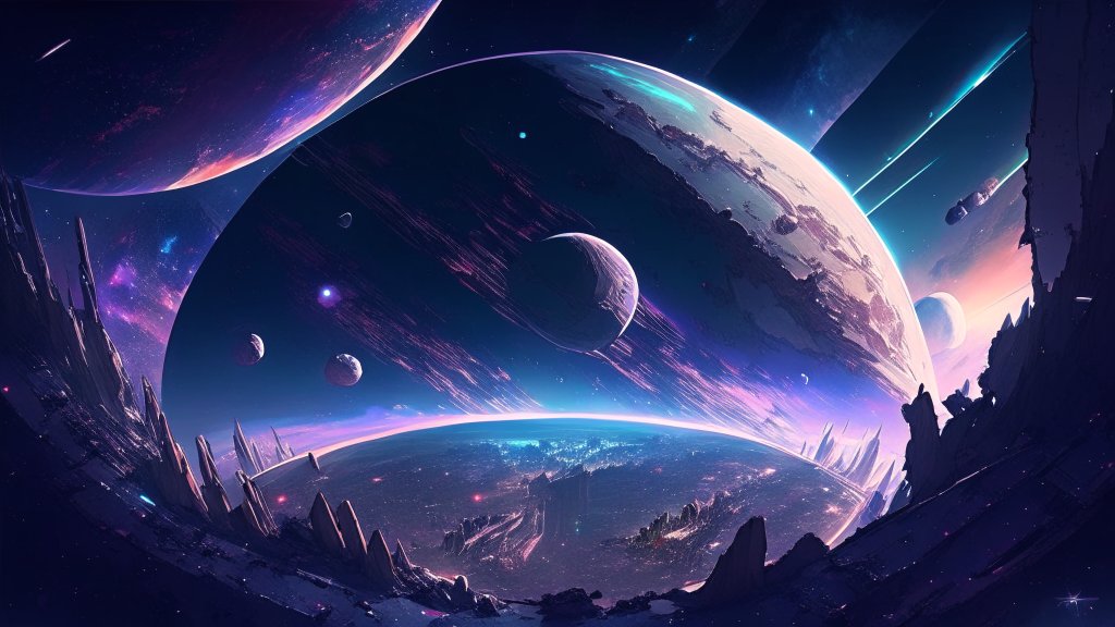 Epic Sci-Fi View of Multiple Planets and Moons