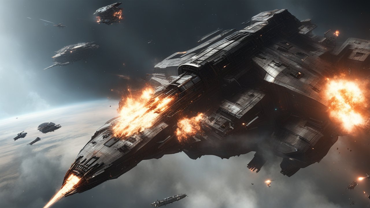 Epic Space Battle with Massive Amarr Titan Spaceship