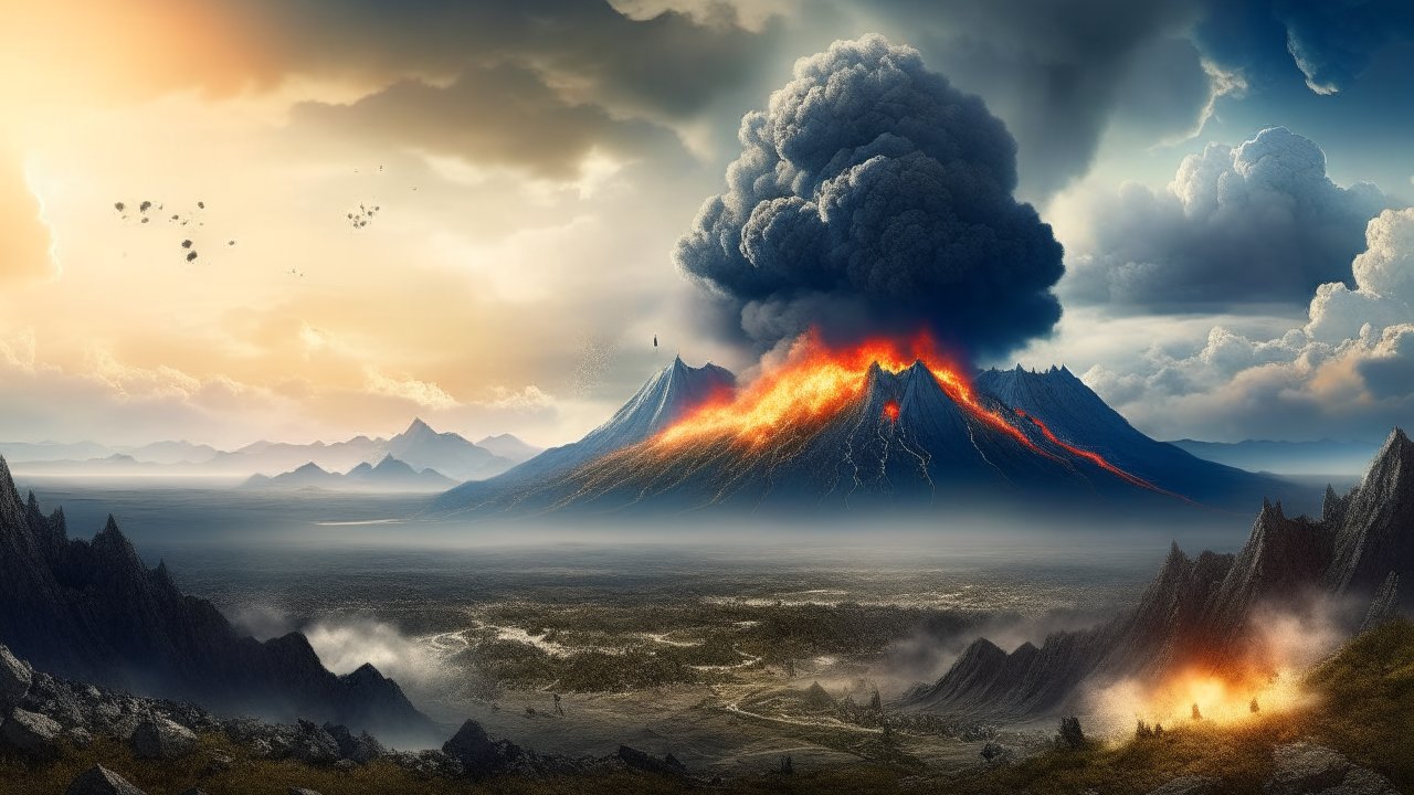 Epic Volcanic Eruption in a Fantasy Landscape