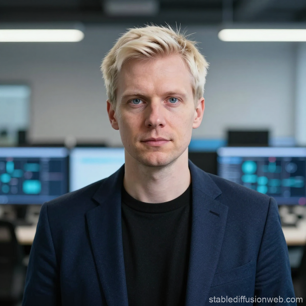 Estonian Cybersecurity Expert in Modern Office