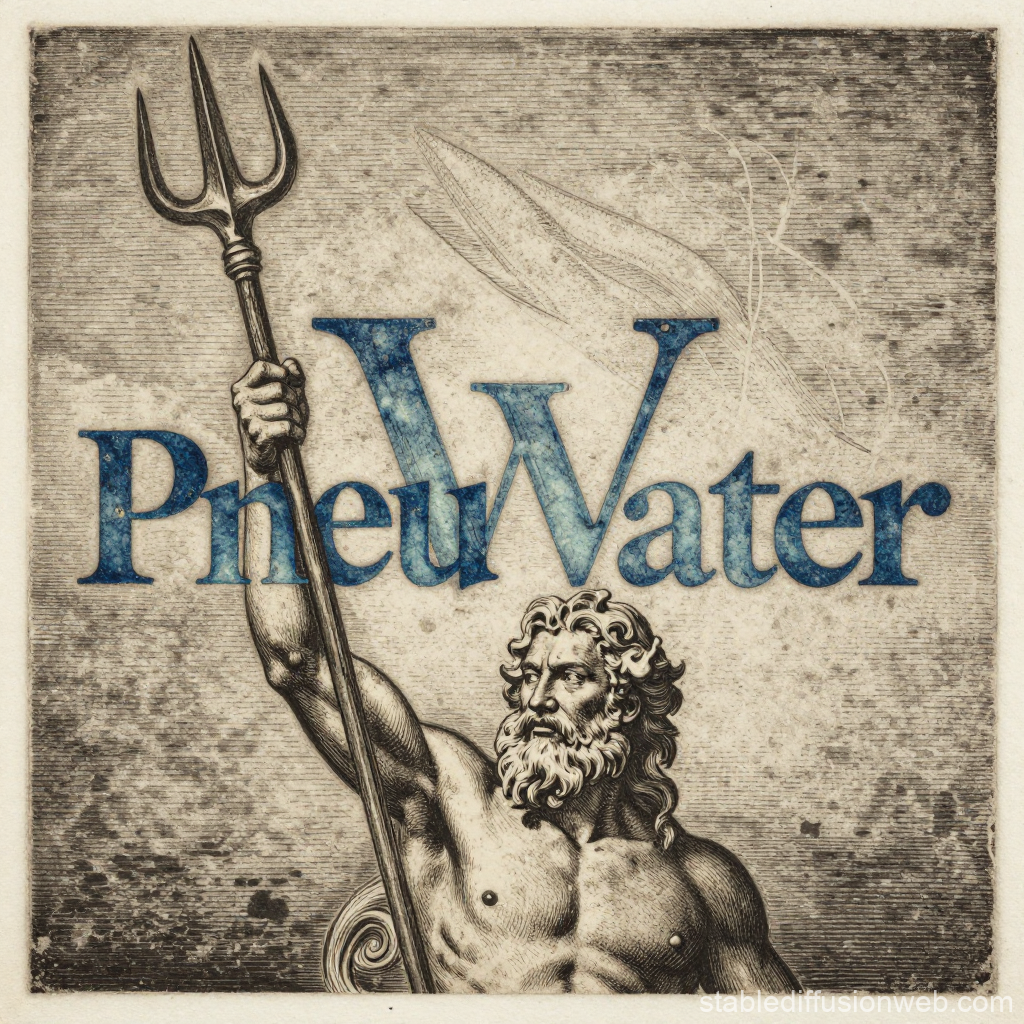 Etched Poseidon Holding Trident with 'PneuWater' Text