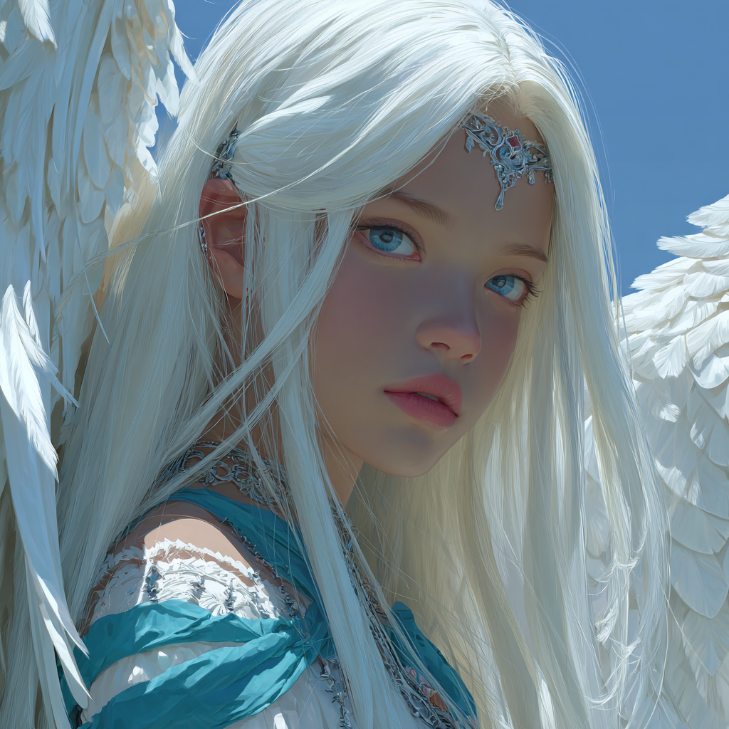 Ethereal Angel with Silver Tiara and White Wings