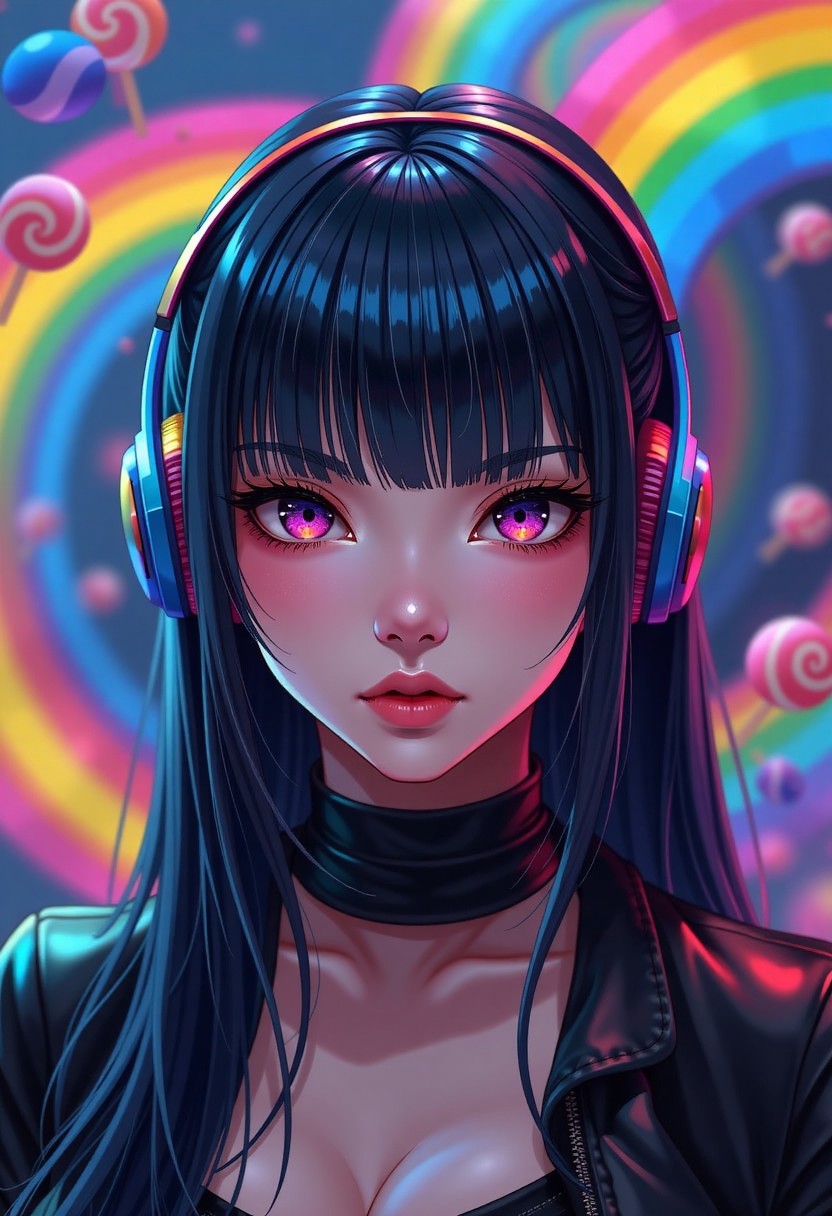 Ethereal Anime Woman with Vibrant Headphones