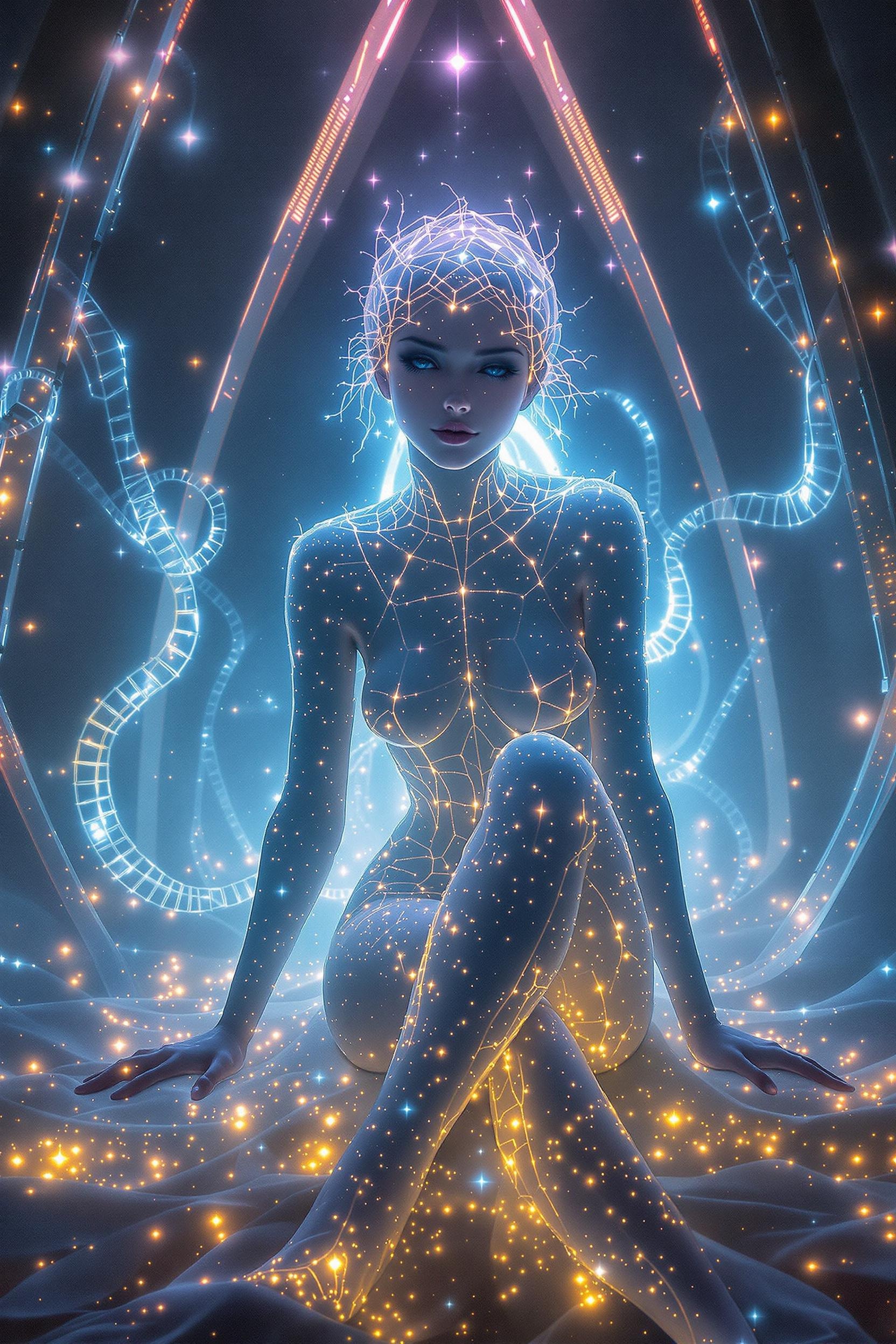 Ethereal Cosmic Woman in Futuristic Space