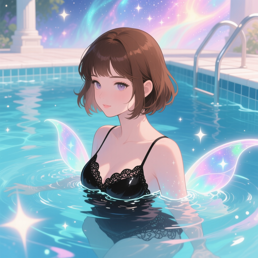 Ethereal Fairy in a Pool with Pastel Wings