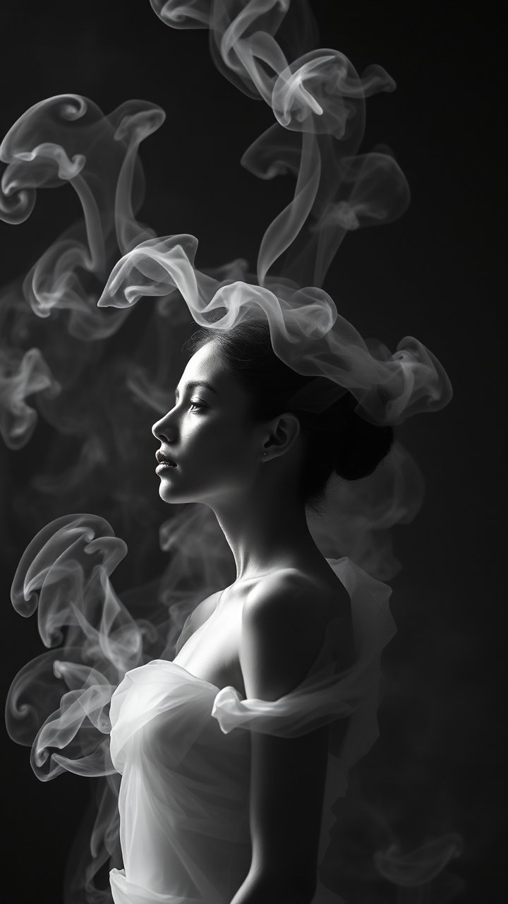 Ethereal Female Form Surrounded by Wisps of Smoke