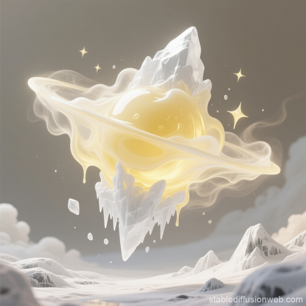 Ethereal Floating Crystal with Glowing Orb and Mist