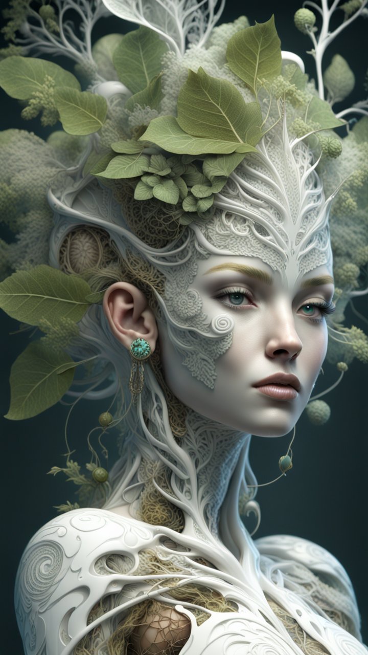 Ethereal Nature-Inspired Female Portrait in 3D Render